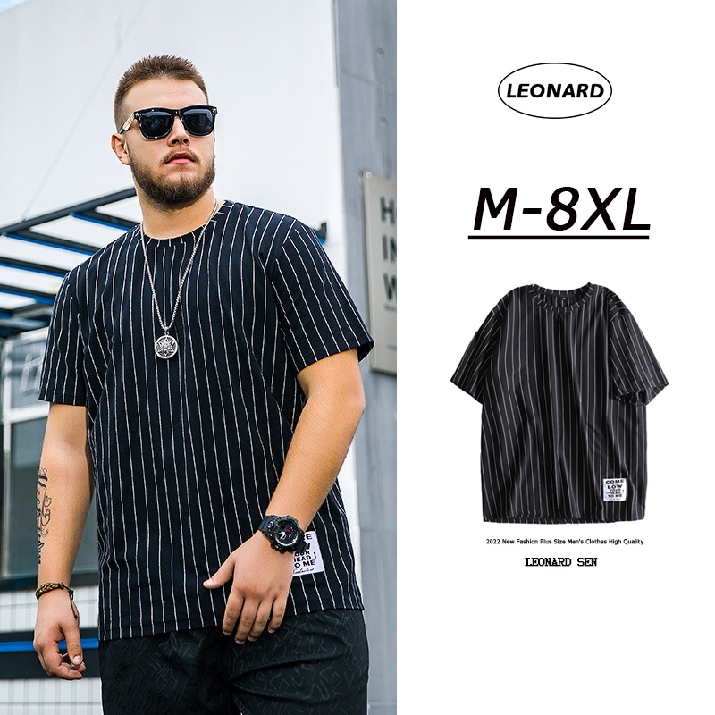 M-8XL Black vertical stripes slim t shirt men Pocket Short Sleeve Top plus size oversized tee Fashion Big size Fat man
