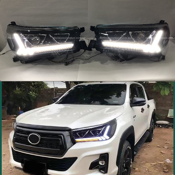 Toyota Hilux Revo Head Lamp Projector DRL LED Black 2015-2019 (For 2.4 ...