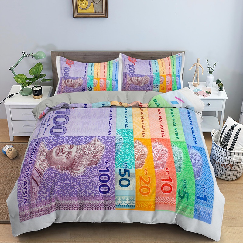 2/3pcs 3D Money Printed Bedding Set Malaysia Money Duvet Cover Set