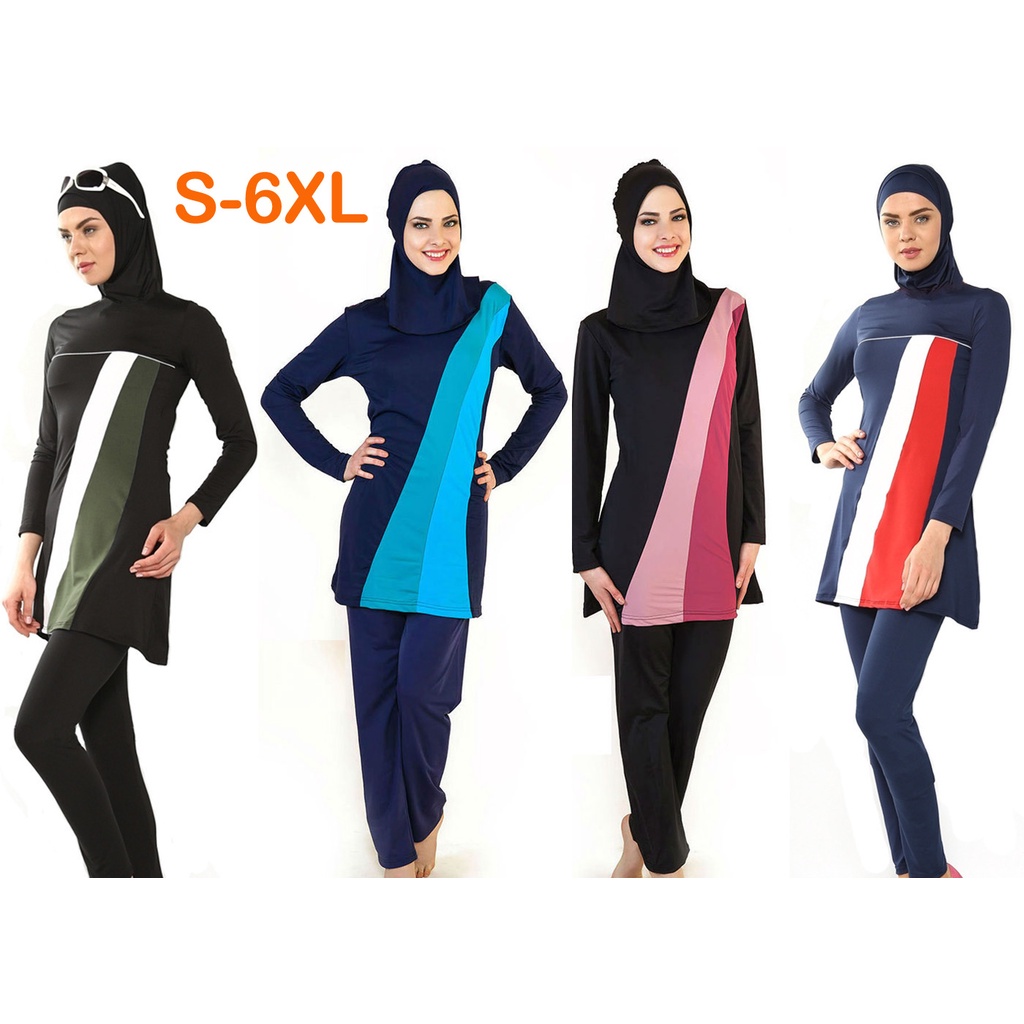 S-6xl Plus Size Women Muslim Swimwear Islamic Swimsuit With Hijab 