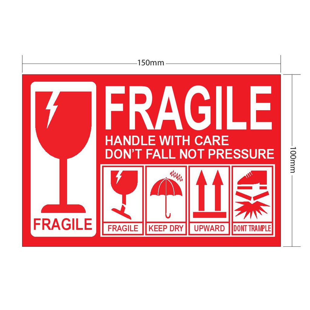 Fragile Labels Printable, Design features a red background with black