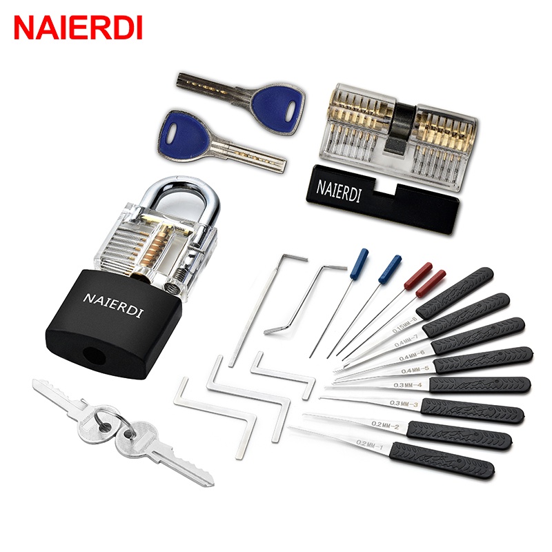 NAIERDI Practice Lock Pick Set Transparent Visible Copper Padlock Locksmith Supplies For Training Skill Hand Tools Hardware