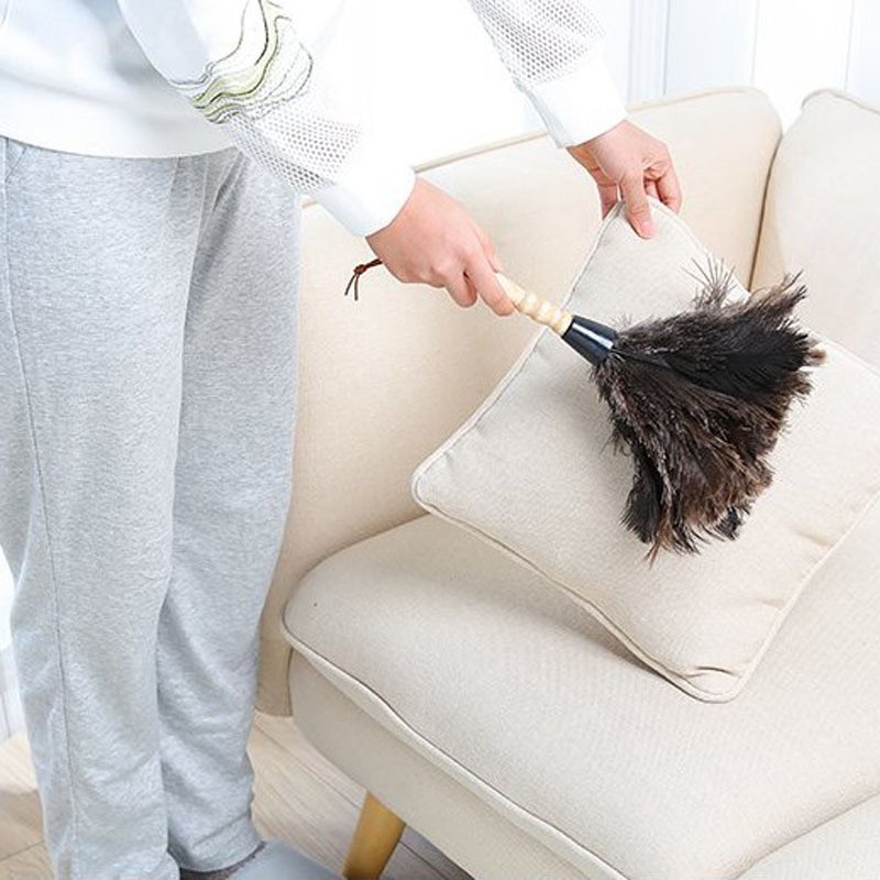 Jcevium Anti-Static Ostrich Feather Fur Brush Duster Dust Cleaning Tool Wooden Handle