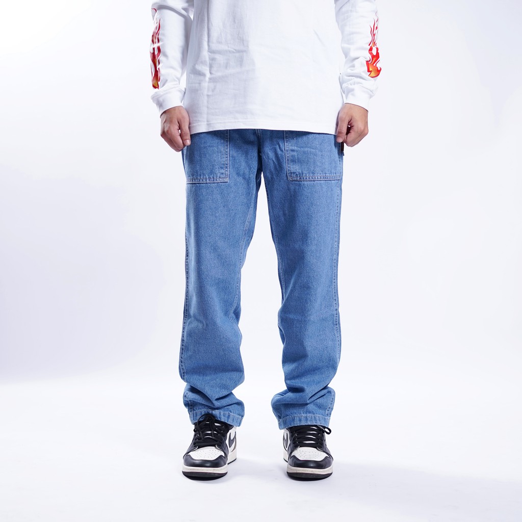 Superego Pants Fatigue Pants Denim Jeans Men Washed Tapered Light Blue SFP01A