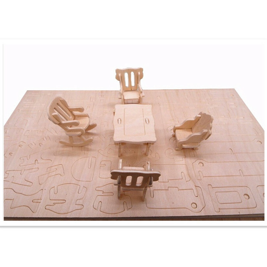 34 Pcs Miniature 112 Dollhouse Furniture for DollMini 3D Wooden Puzzle