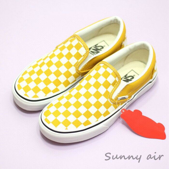 vans checkered slip ons yellow