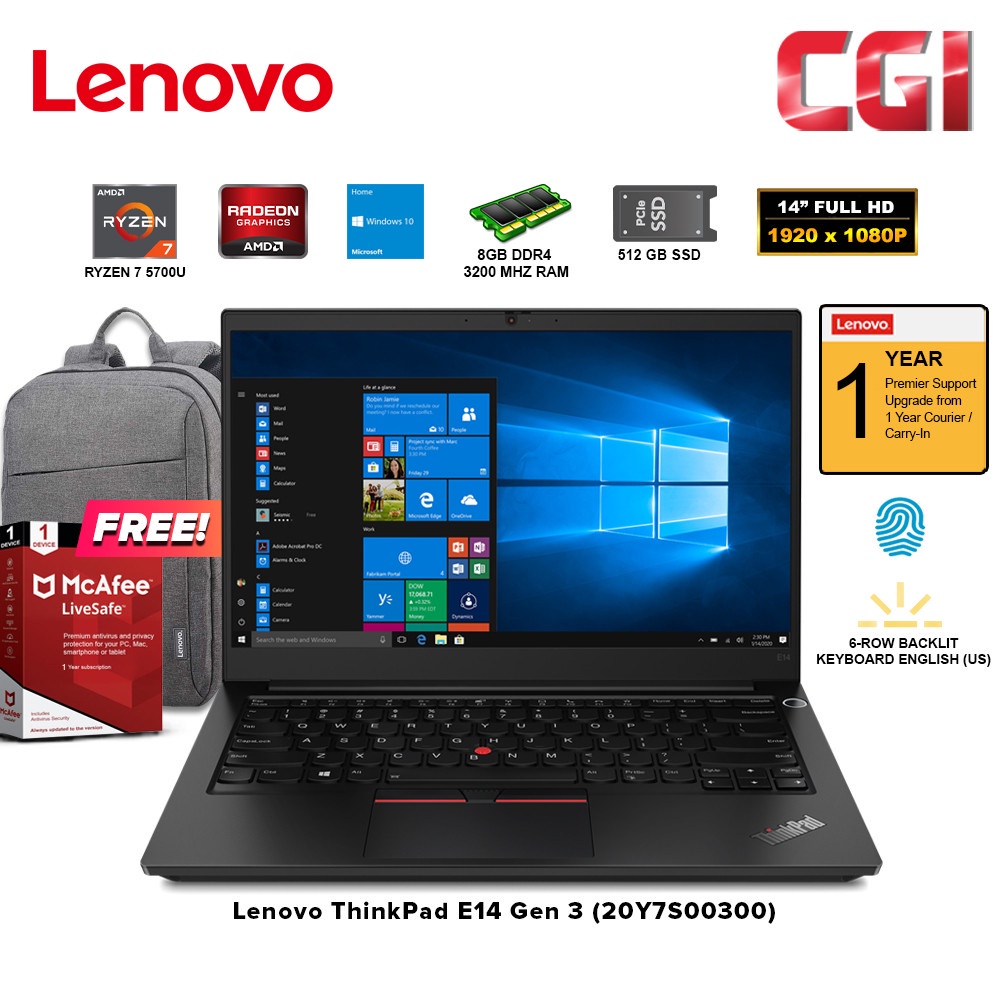 Lenovo 14" ThinkPad E14 Gen 3 AMD Ryzen 7 5700U Processor AMD Radeon