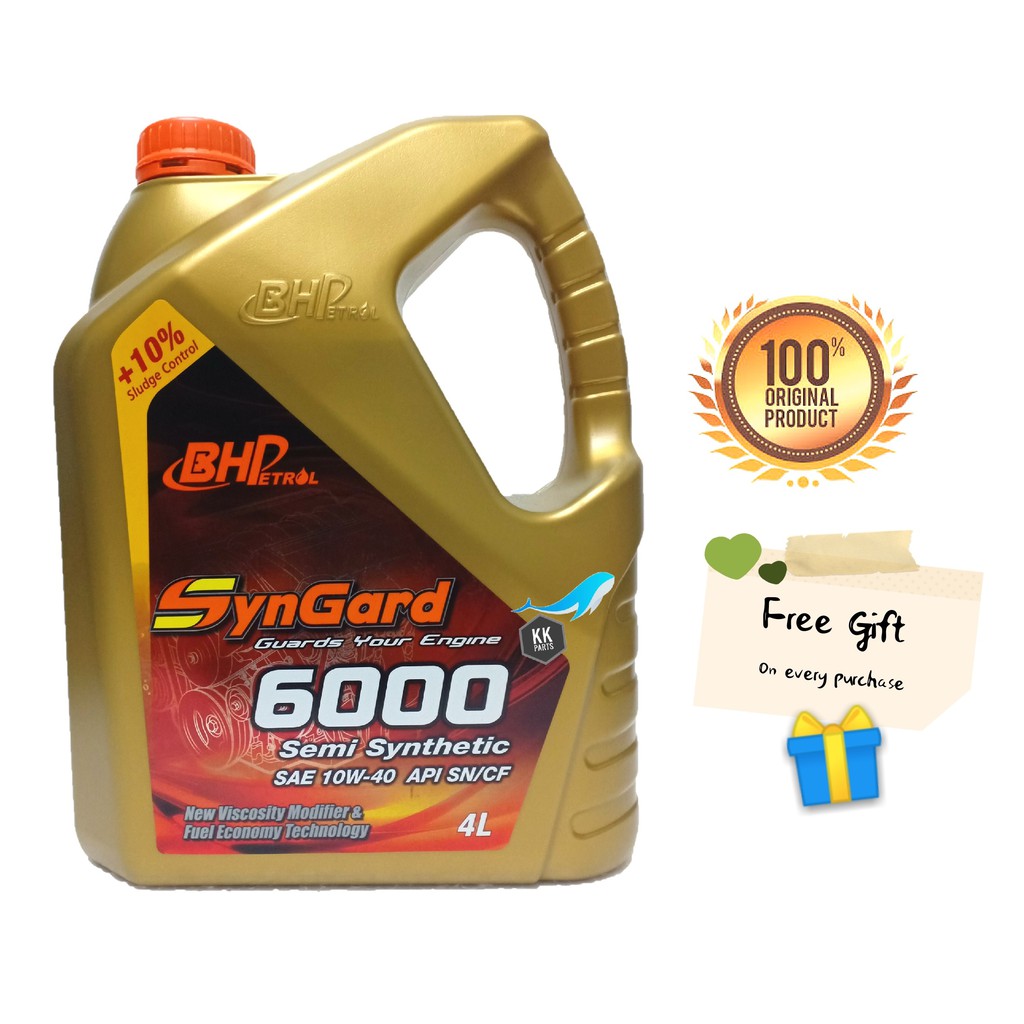BHP Syngard 6000 10W40 Semi Synthetic SN/CF Engine Oil [4L] Shopee
