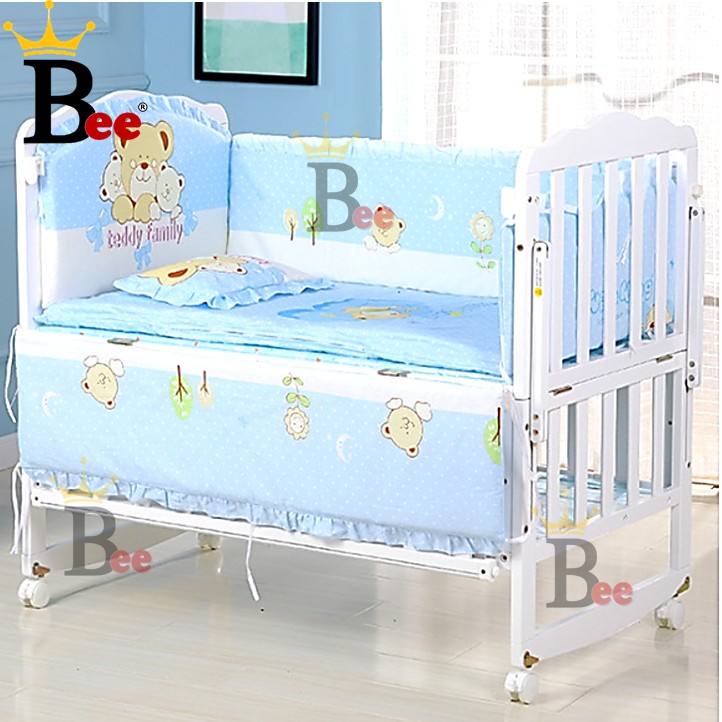 Ready Stock 5 In 1 Baby Cradle Cotton Bedding Crib Bumper Cot