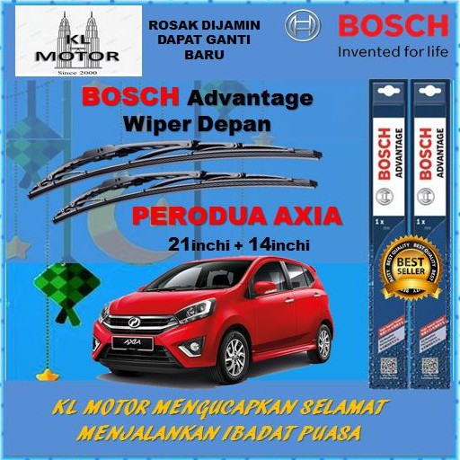 1 SET - Perodua Axia - ( BA2114 ) Bosch Advantage Wiper 