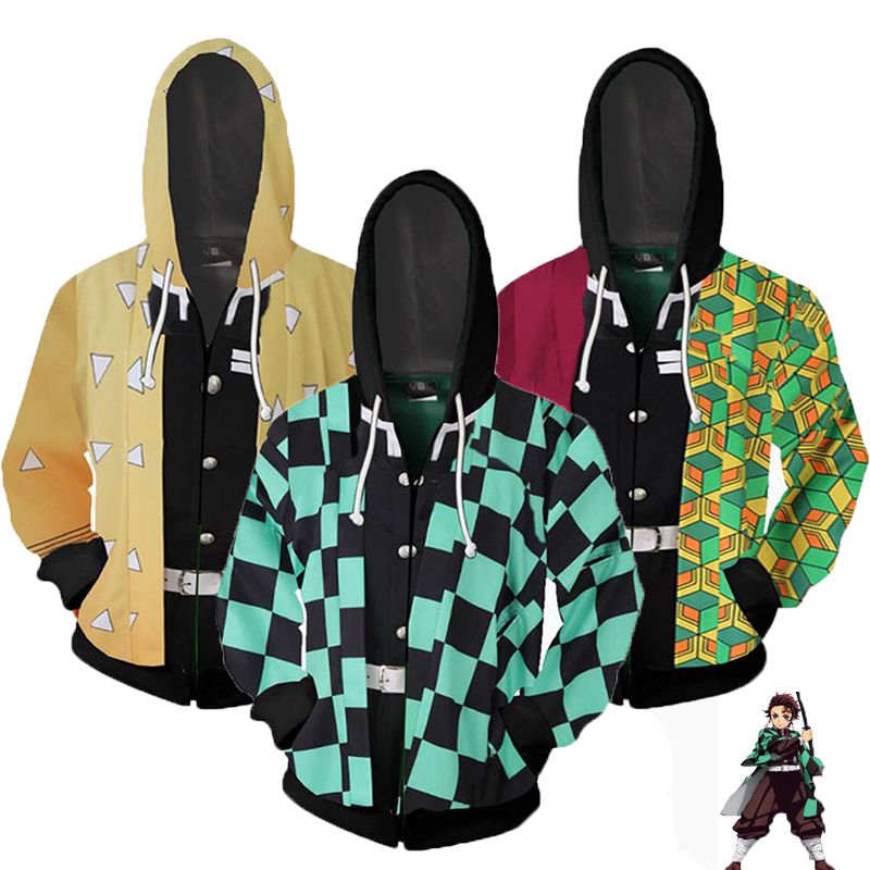 Anime Demon Slayer Kimetsu No Yaiba Anime Hoodie Zip Up Sweater Hooded New Shopee Malaysia