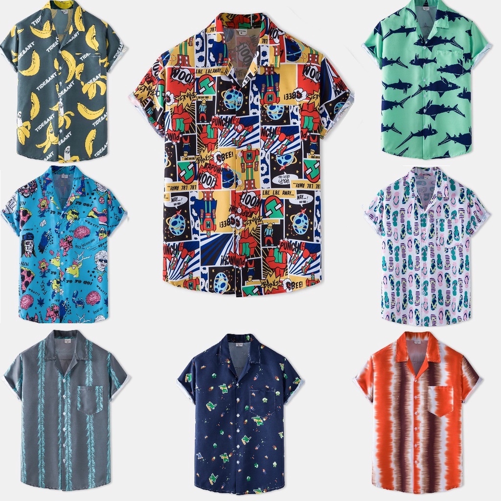 Summer leisure Beach Hawaiian Shirt Short Sleeve flower Lapel shirt men's printed shirt