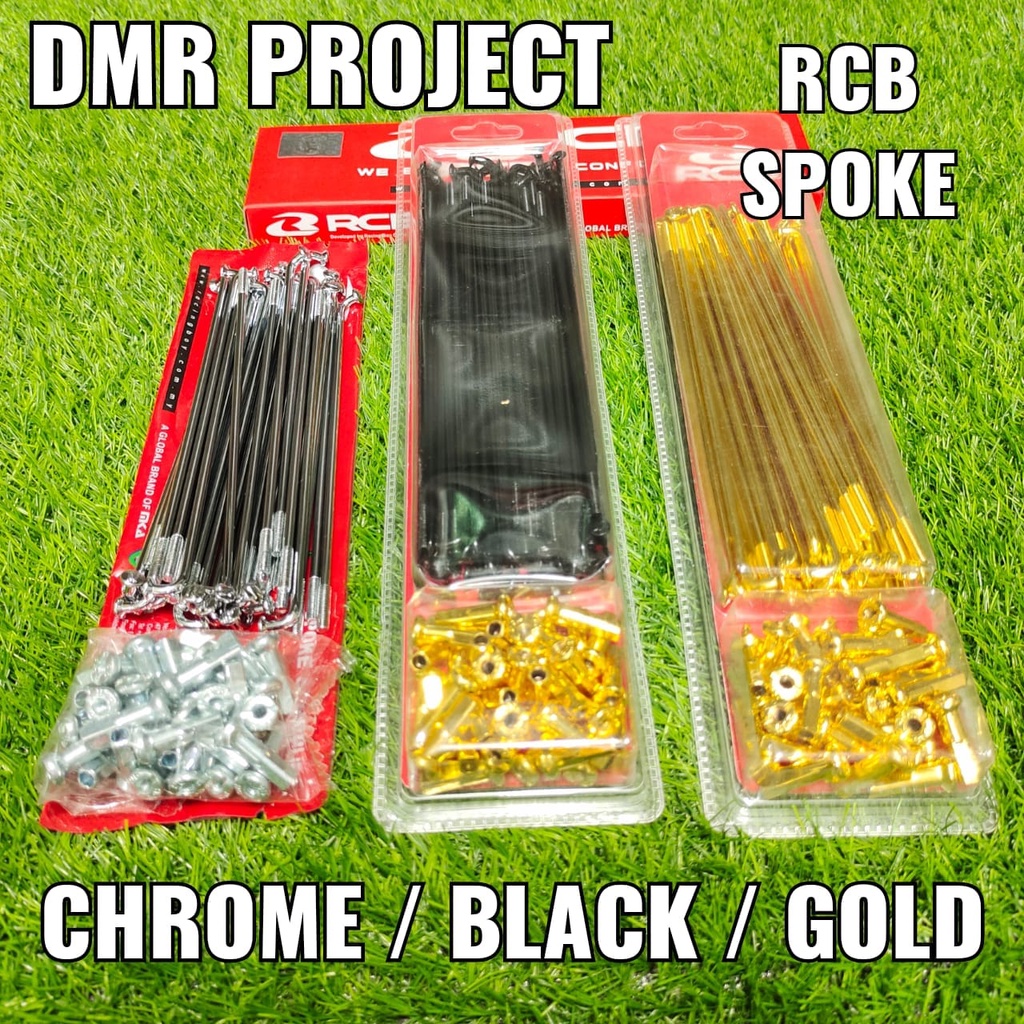 RCB SPOKE CHROME & BLACK & GOLD 120/149/153/157/161/172/180/184 X 9 (1PCS=1RIM) EX5/KRISS/LC/WAVE ALLOY LIDI RACING BOY