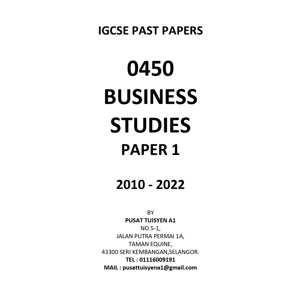 IGCSE PAST PAPER BUSINESS STUDIES 0450 [YEAR SELECTION] [2010 - 2022 ...