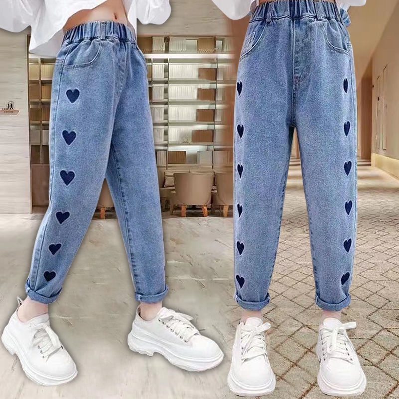 Fashion Mickey Embroidery Kids Child Girl Jeans Pants 3-12 Years