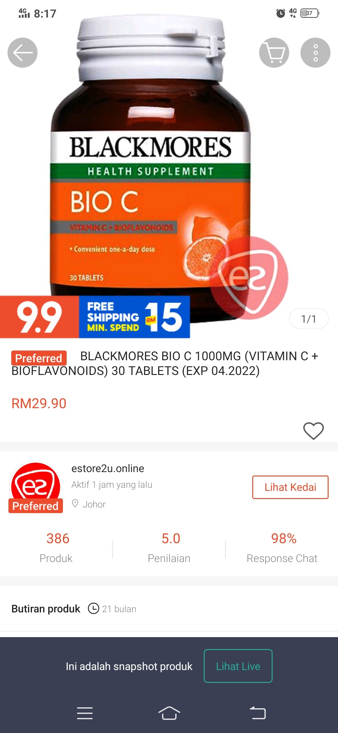 Exp 04 22 Blackmores Bio C 1000mg Vitamin C Bioflavonoids 30 Tablets Shopee Malaysia