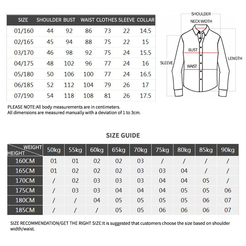 slim fit shirt size chart