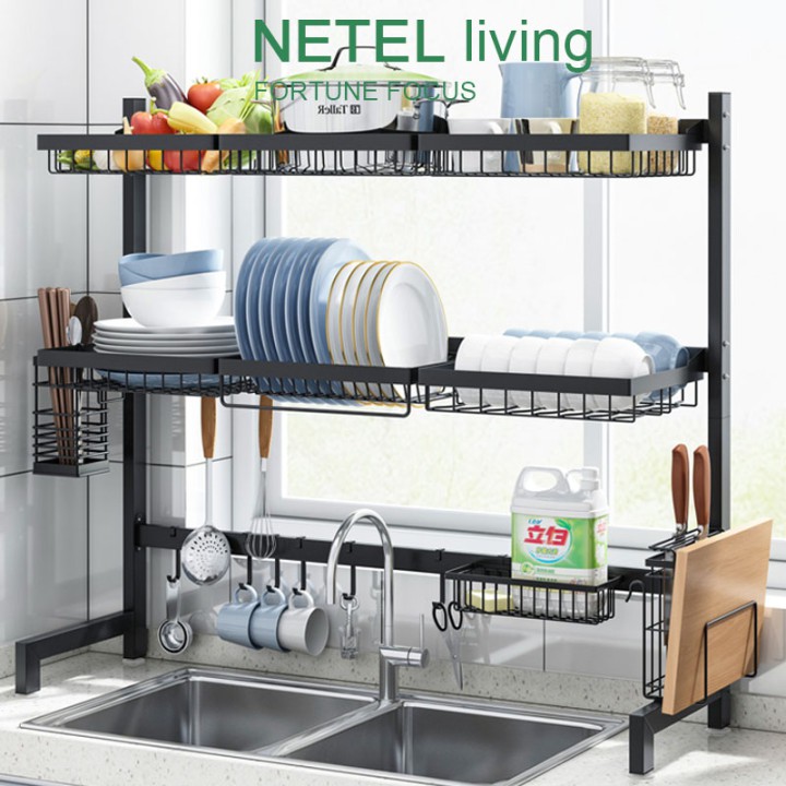 NETEL Dish Rack 2 Tier 304 Stainless Steel - Black | Shopee Malaysia