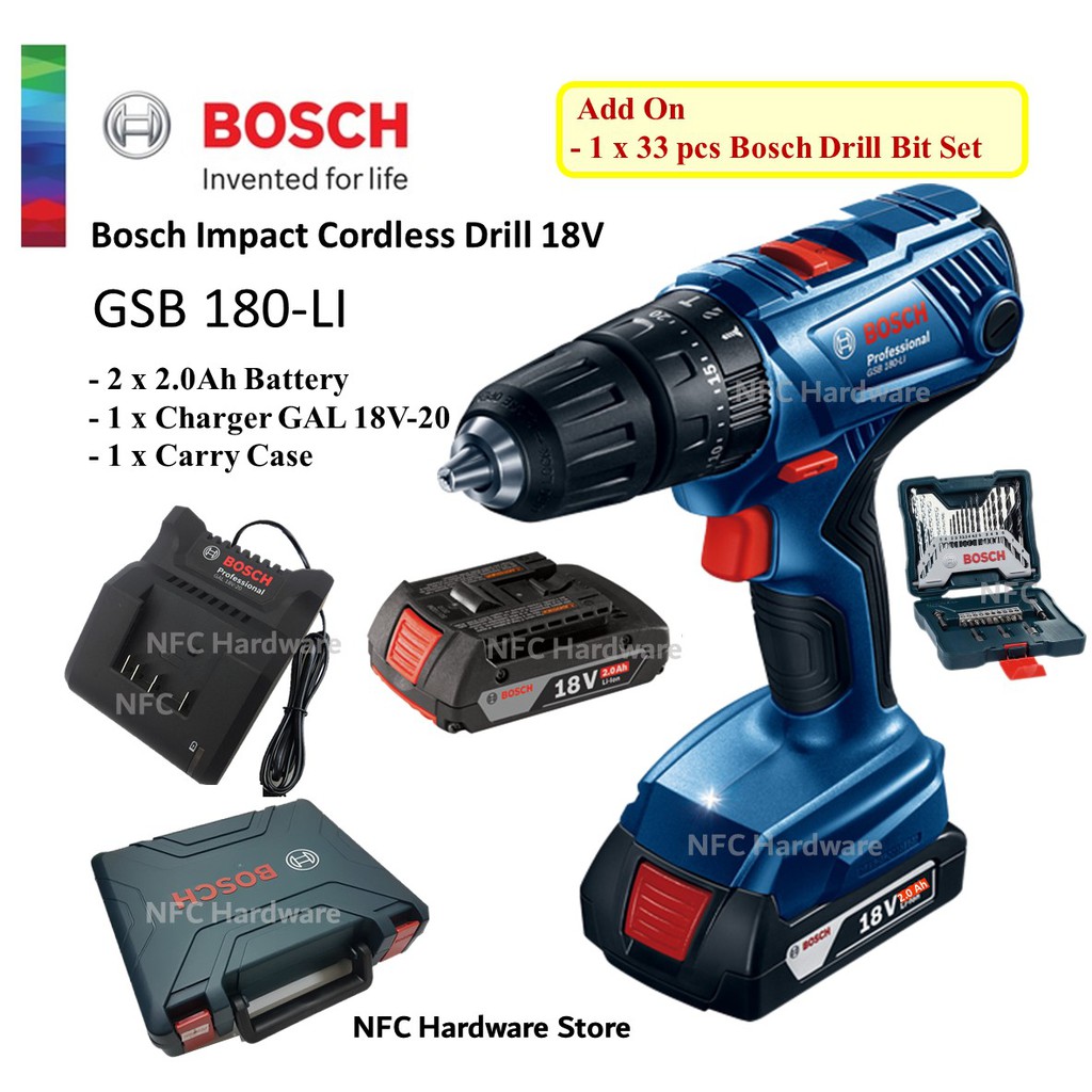 BOSCH GSB 180LI Cordless Impact Drill 18V Shopee Malaysia