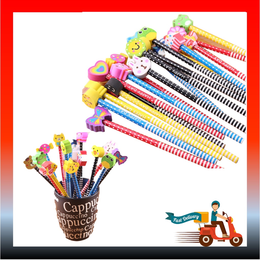 Alat Tulis Kanak-kanak Cutie HB pencil with colourful cartoon eraser ...