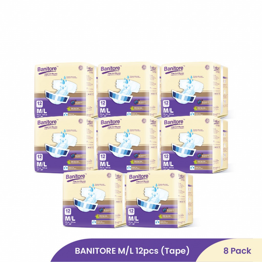 Banitore Adult Diaper (Tape) M|L Size 12pcs / L|XL Size 10pcs - 8 pack