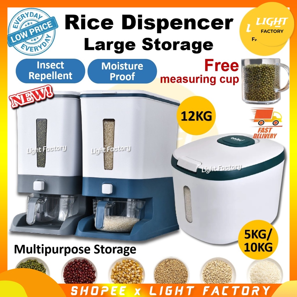 5KG 10KG 12KG Smart Large Rice Dispenser Storage Moistureproof Container Dry Food Grain Cereal Bucket with Measuring Cup