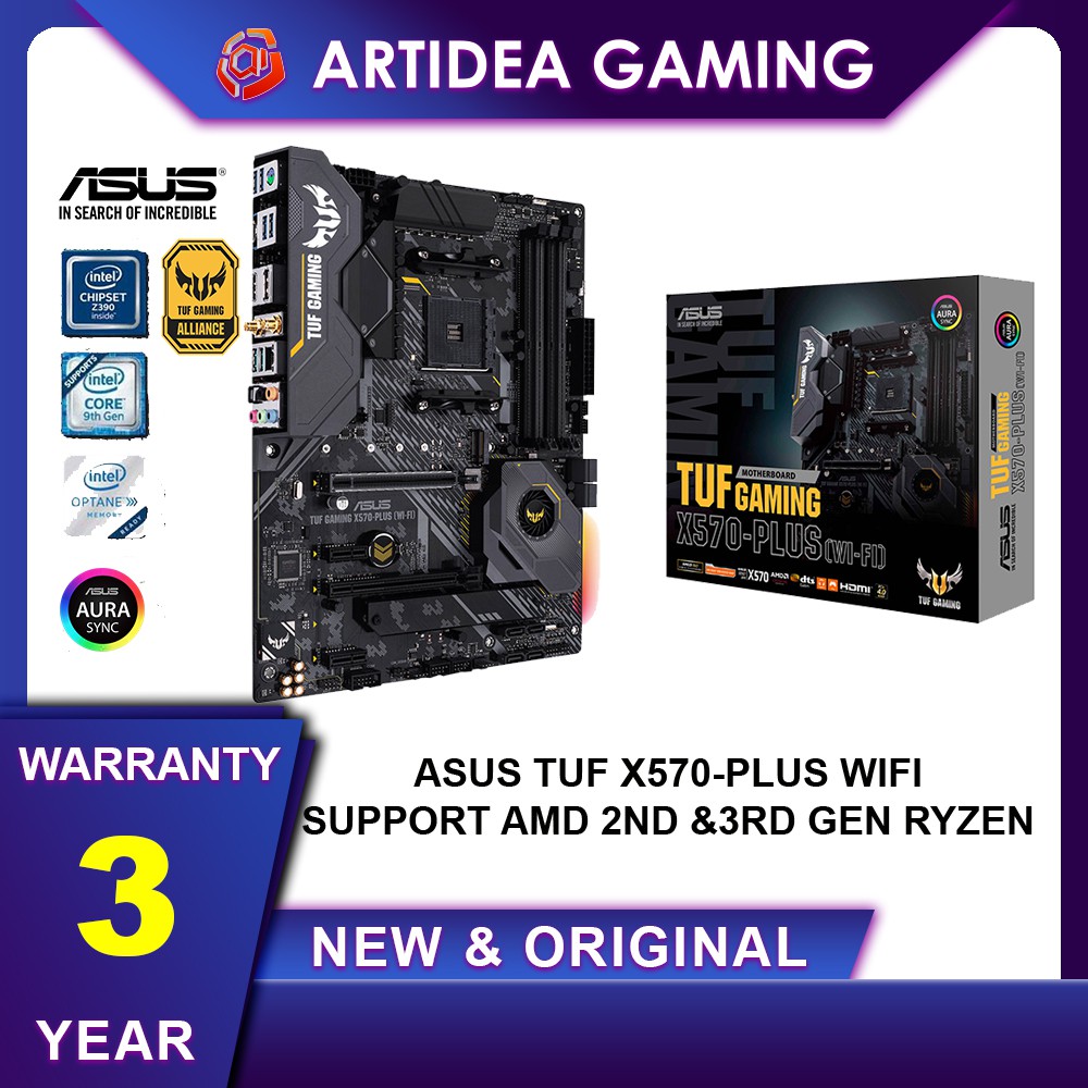 ^ ASUS TUF GAMING X570-PLUS WI-FI ATX MOTHERBOARD - AMD AM4 SOCKET X570