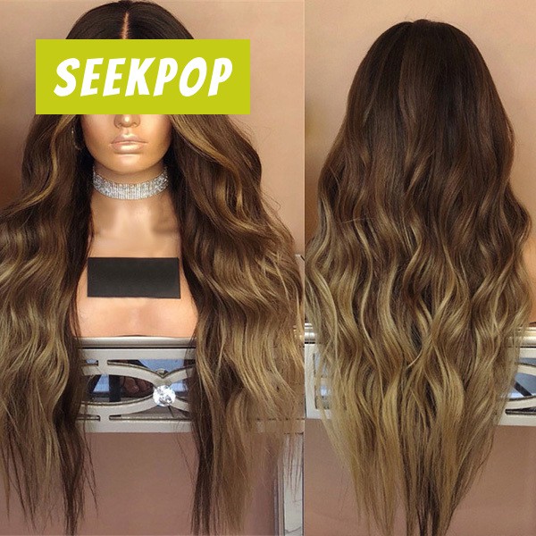 70cm Long Curly Wavy Wig Synthetic Hair Central Parting Gradient