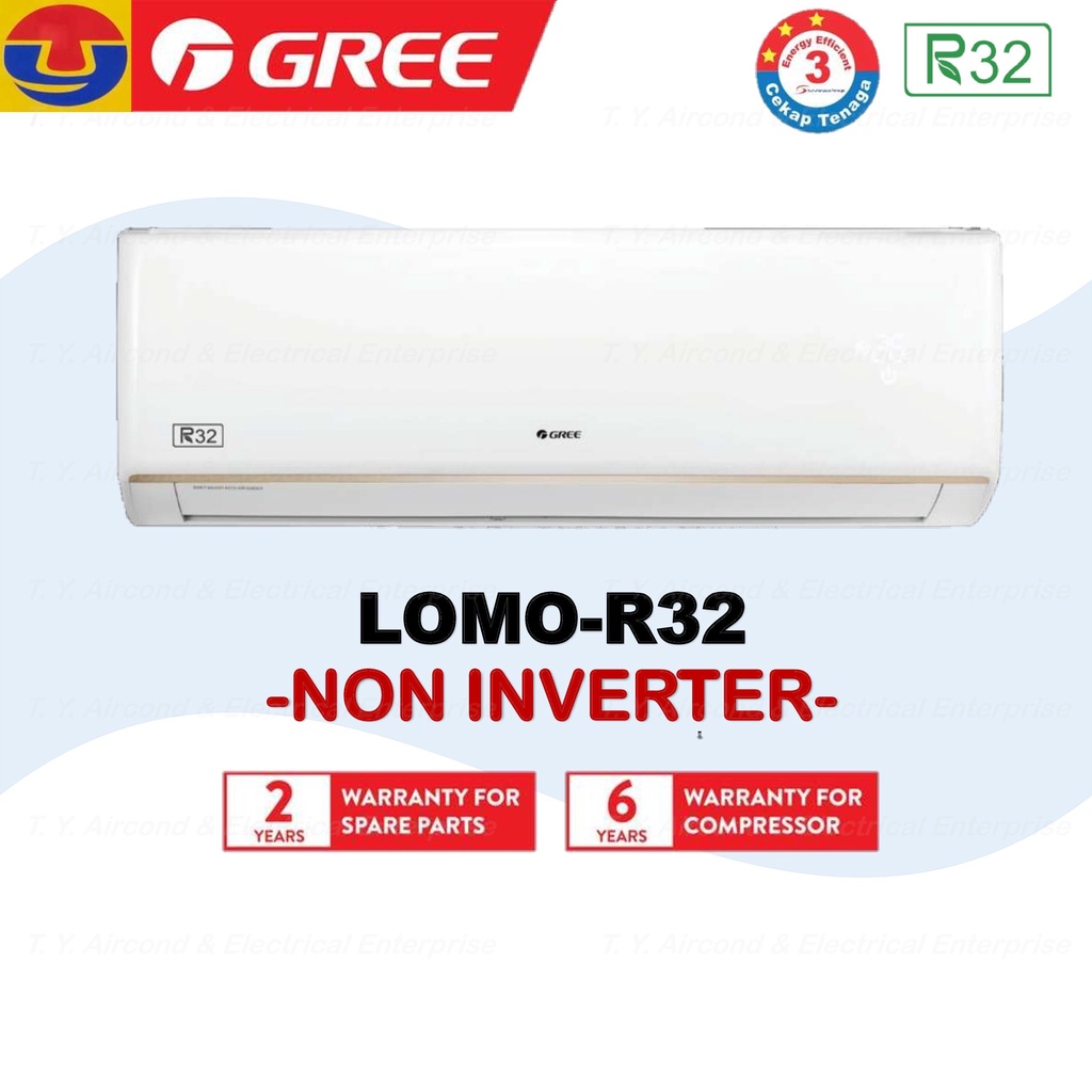 GREE LOMO-R32 Aircond (Non-Inv) (1.0HP, 1.5HP, 2.0HP & 2.5 HP) Cold Plasma with Golden Fin Air Conditioner