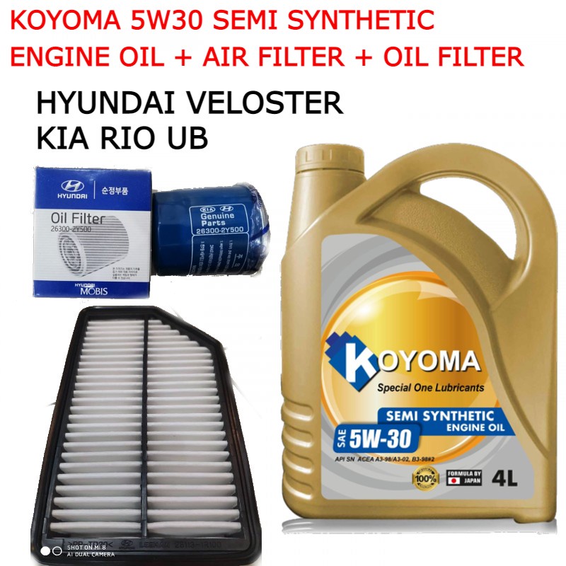 HYUNDAI VELOSTER, KIA RIO UB AIR FILTER + OIL FILTER + KOYOMA 5W30 SEMI ...