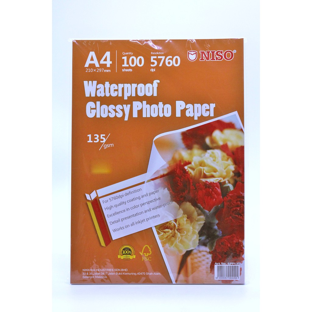 NISO WATERPROOF GLOSSY 135GSM PHOTO PAPER Shopee Malaysia