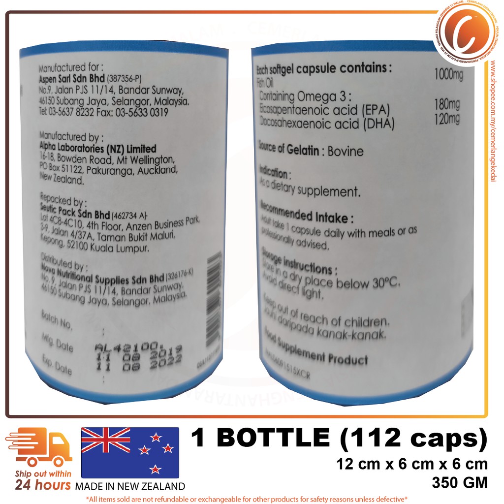 Exp 8 2023 Aspen Sarl Omega 3 1000mg Minyak Ikan 1 Bottle 112 Caspules Shopee Malaysia