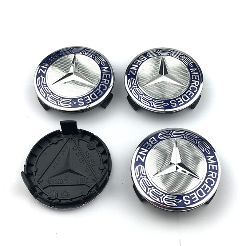 HEYCAR 4PCS 75mm/2.95 Wheel Center Hub Logo Caps Covers for Mercedes Benz with Bonus 4PCS Tire Valve Cover and 1 PC Keychain Fit for Benz Black 