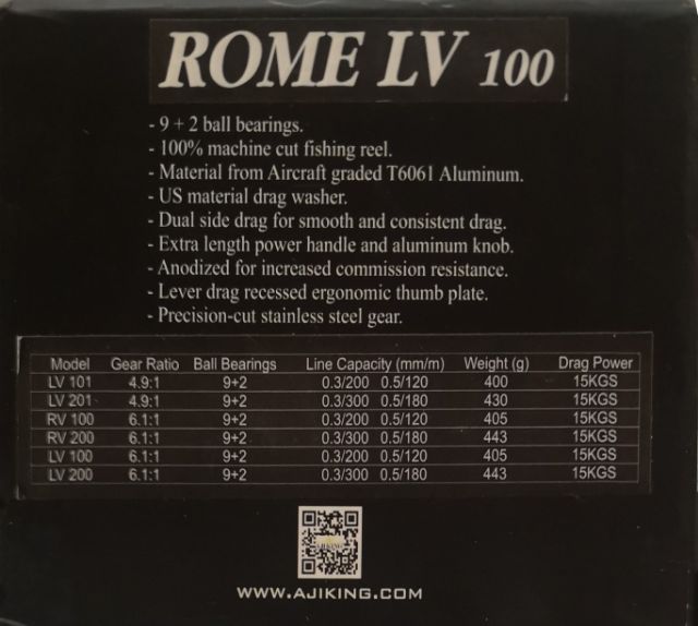 Ajiking rome lv 100 fishing reel