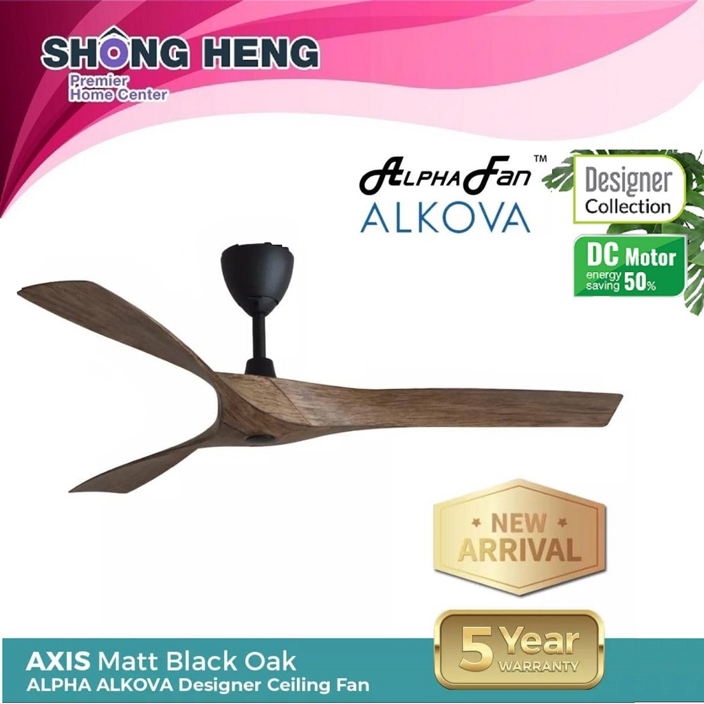 [FAST DELIVERY] ALPHA Alkova Axis 56/3B Designer Ceiling Fan [Matt Black Oak]