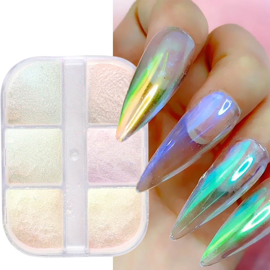 Chrome Nail Powder 6 Color Grid Boxed Manicure Mirror Powder Japanese And Korean Manicure Ice Transparent Aurora Powder Powder Phantom Nail Glitter Powder Nail Art Gel Polish Mermaid Unicorn Dipping Powder Shopee