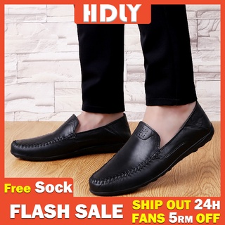 [HDLY] [4 Colors][Ready Stock]Kasut Kulit Lelaki Men's Genuine Leather Loafers Male Casual Leather Shoes Doug Boat Leather Driving Shoes Size 37-47