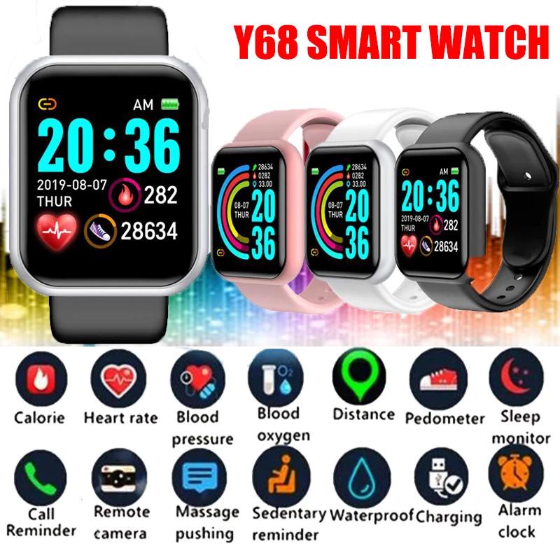 New Smart Watch Bluetooth IP67 Waterproof Y68 Fitness Tracker Jam Tangan Heart Rate Monitor Sport Watch Smart Band