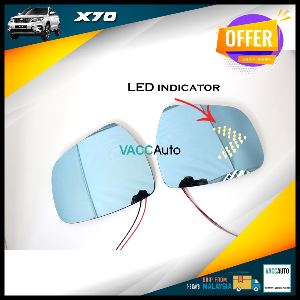 Proton X70 Blue Side Mirror With LED Signal Wide Angle Sight Rear View