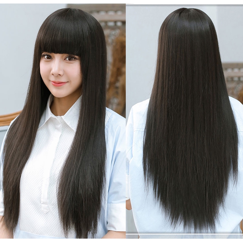 Spot 70 Cm Black Multicolor Wig Female Long Straight Hair Fluffy Thick Wig Bangs Fake Wig Shopee Malaysia