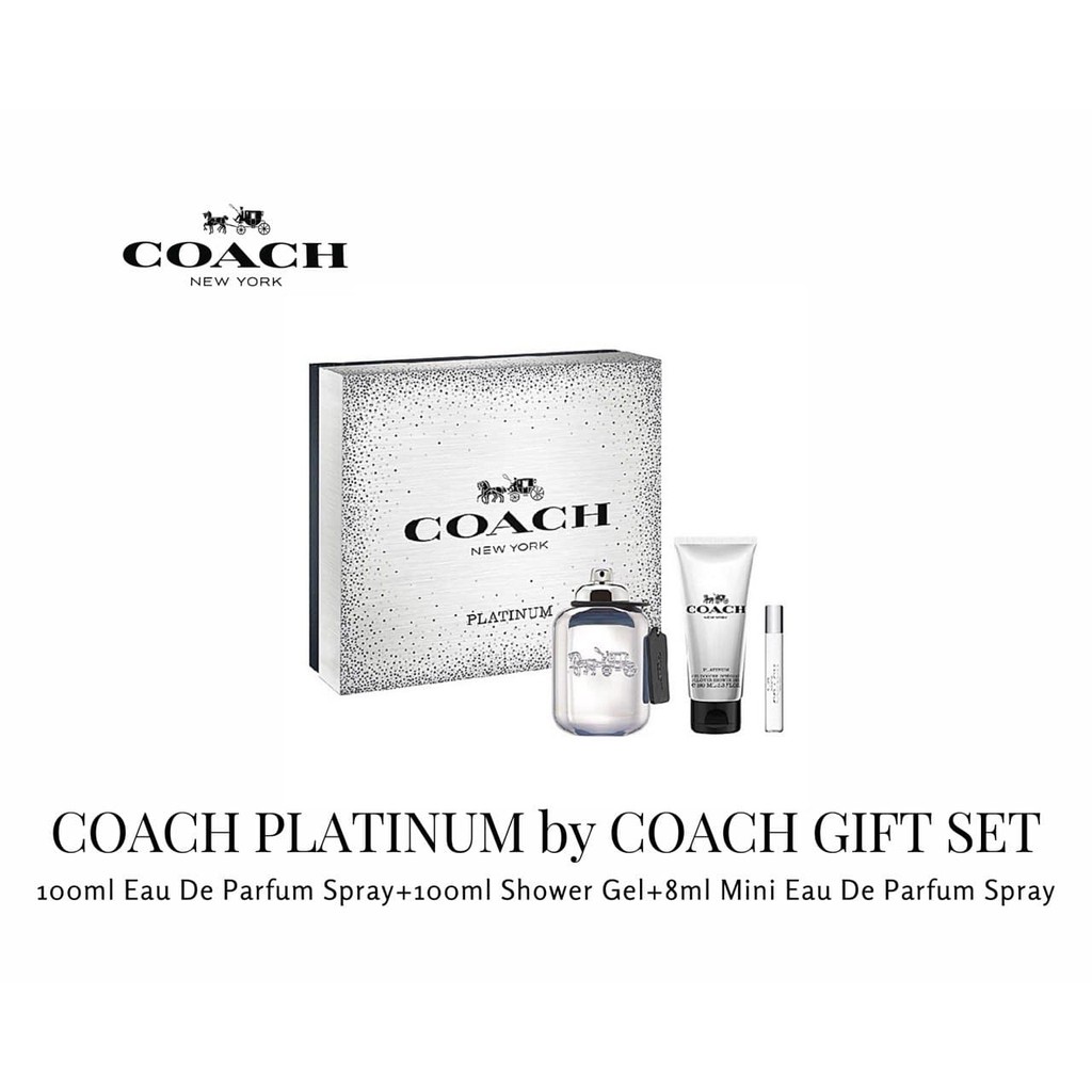 Coach Platinum By Coach Gift Set 100 Ml Eau De Parfum Spray 100 Ml Shower Gel 8 Ml Mini Edp Spray For Men Shopee Malaysia