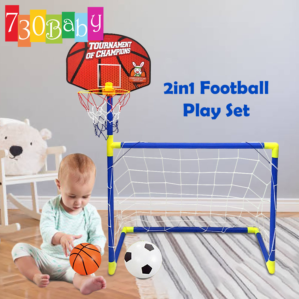 730baby 2 In 1 Kid Football Basketball Post Net Sport Set Junior Footballer Training Jaring Bola Sepak Tiang Gol