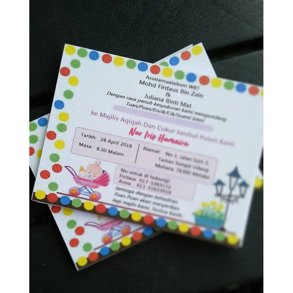 Kad Jemputan Invitation Card Birthday Party Aqiqah 30pcs