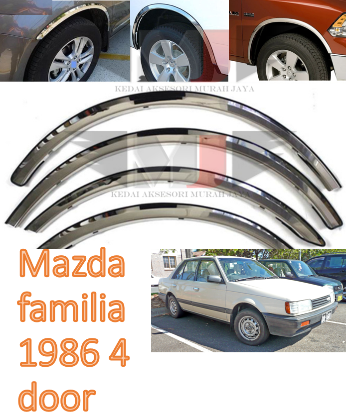 Mazda familia 1986 4 door Fender Arch Trim Stainless Steel Chrome Garnish With Rubber Lining ender Arch Trim Stainless S