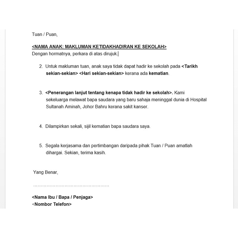 Buy 6 Contoh Surat Rasmi Tidak Hadir Sekolah/Kuliah (Word 