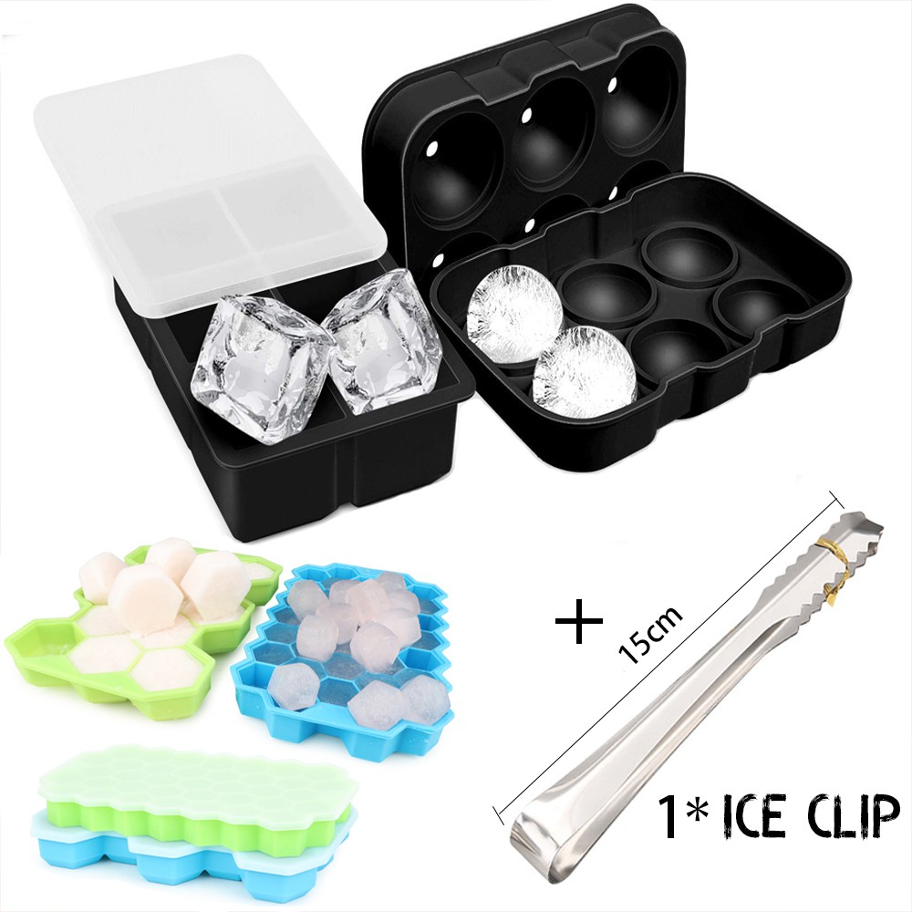 1Pcs Silicone Ice Cube Tray 6 Holes Big Ice Mold Sphere Ice Ball Maker Square Shape Ice Cube Bar Kitchen Accessorie