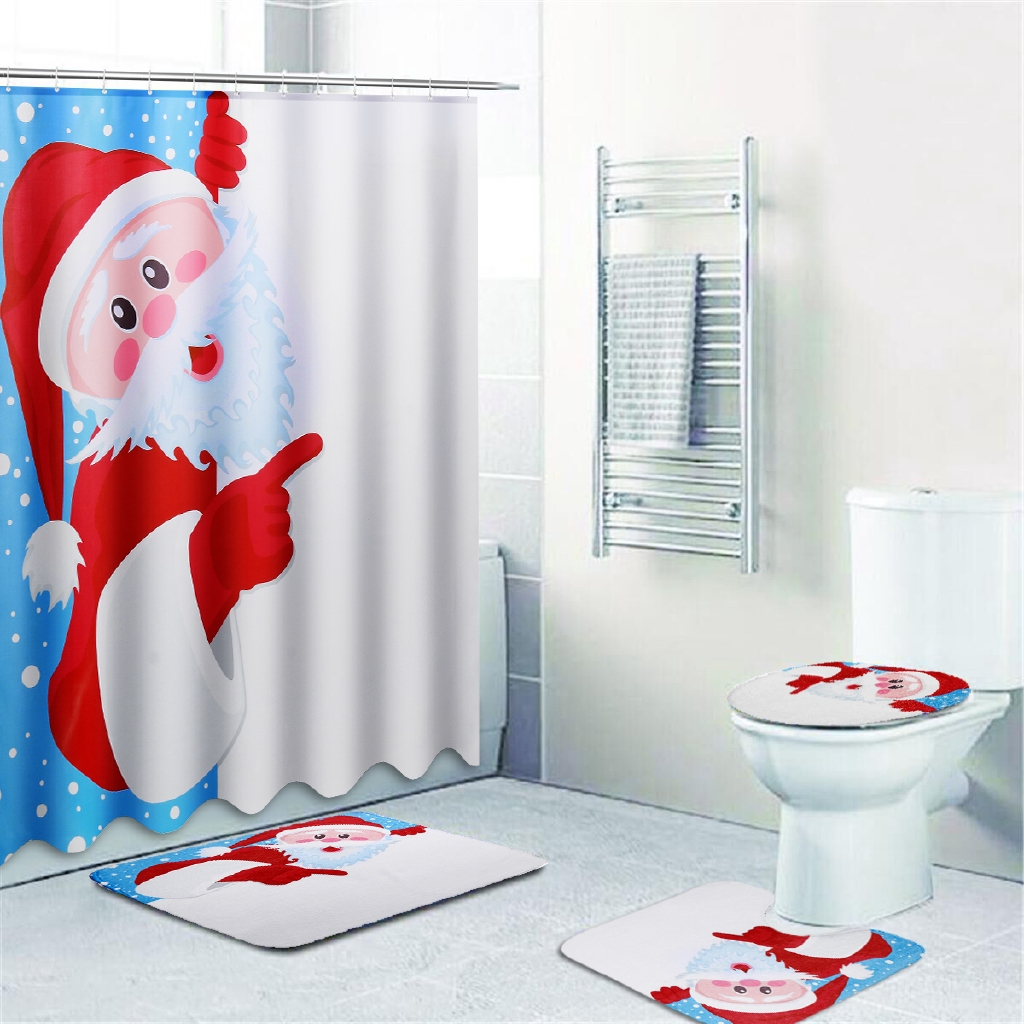 4pcs Christmas Santa Claus Non Slip Toilet Rug Cover Bath Mat
