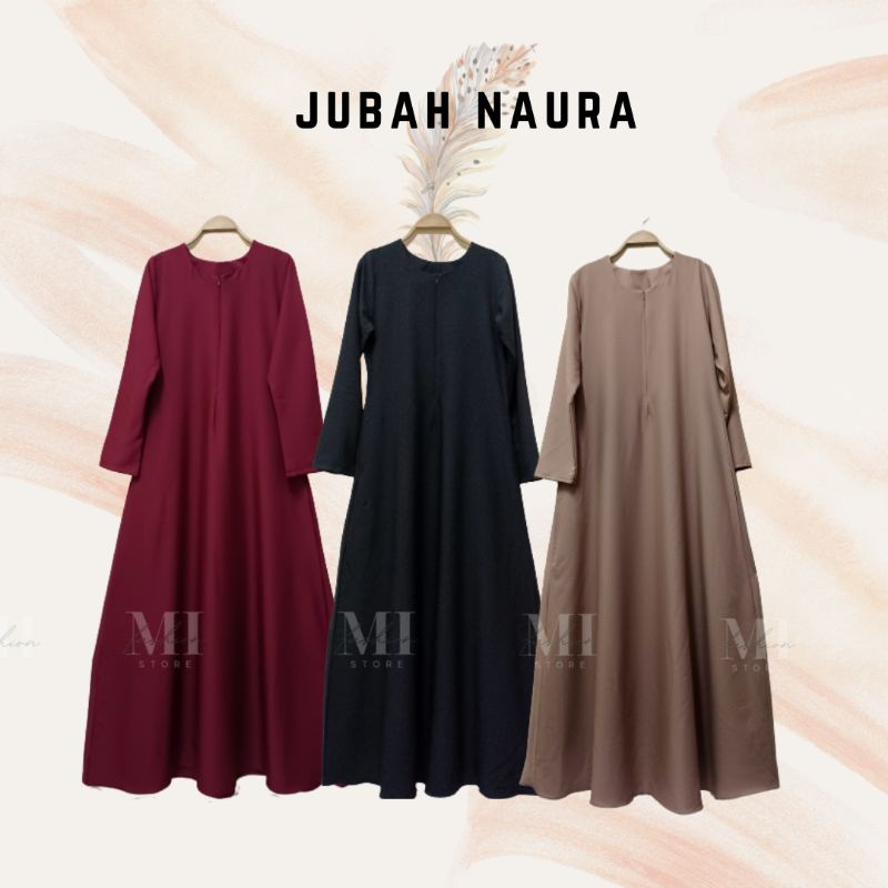 Jubah Muslimah - Jubah Kosong - Jubah Naura - with Front Hide Zip & Side Pocket Premium Como Crepe