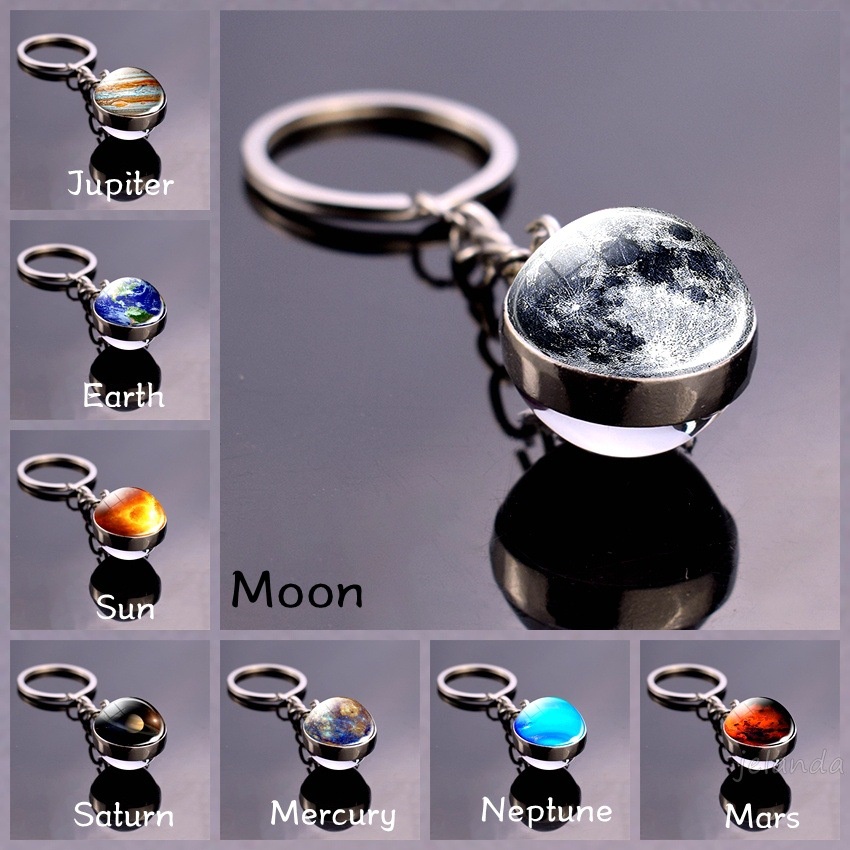 Solar System Planet Keychain Galaxy Nebula Space Universe Keyring Moon Earth Mars Double Side Glass Ball Key