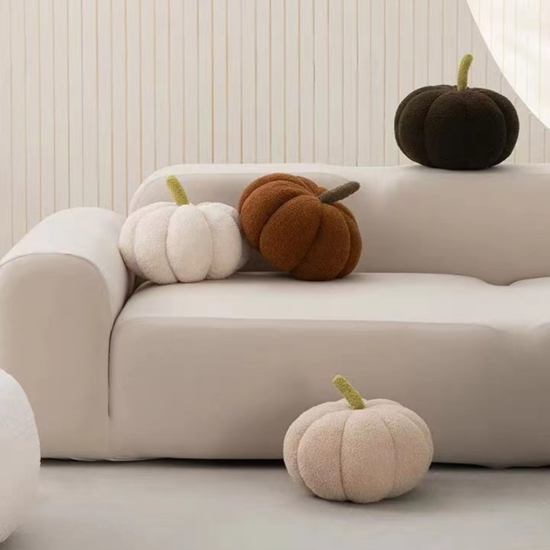 FREE Shipping✿WindSing✿ Cute Throw Pillow Teddy Fleece Pumpkin-shaped Pillows Ultra Soft Decorative Cushion for Sofa Bed Home Living Decor Ready Stock